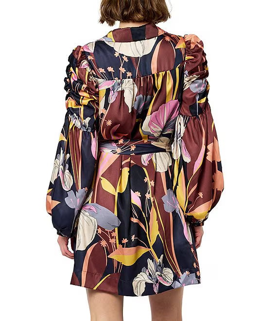 Ciebon Rushed Sleeve Button Down Mini Dress