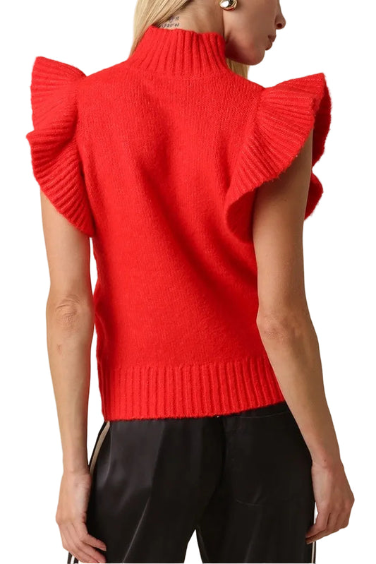 Elizabeth Ruffle Short Sleeve Sweater In Red