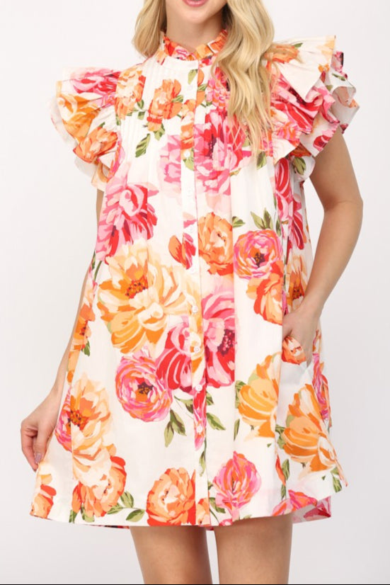 Cameron Ruffle Sleeve Mini Dress