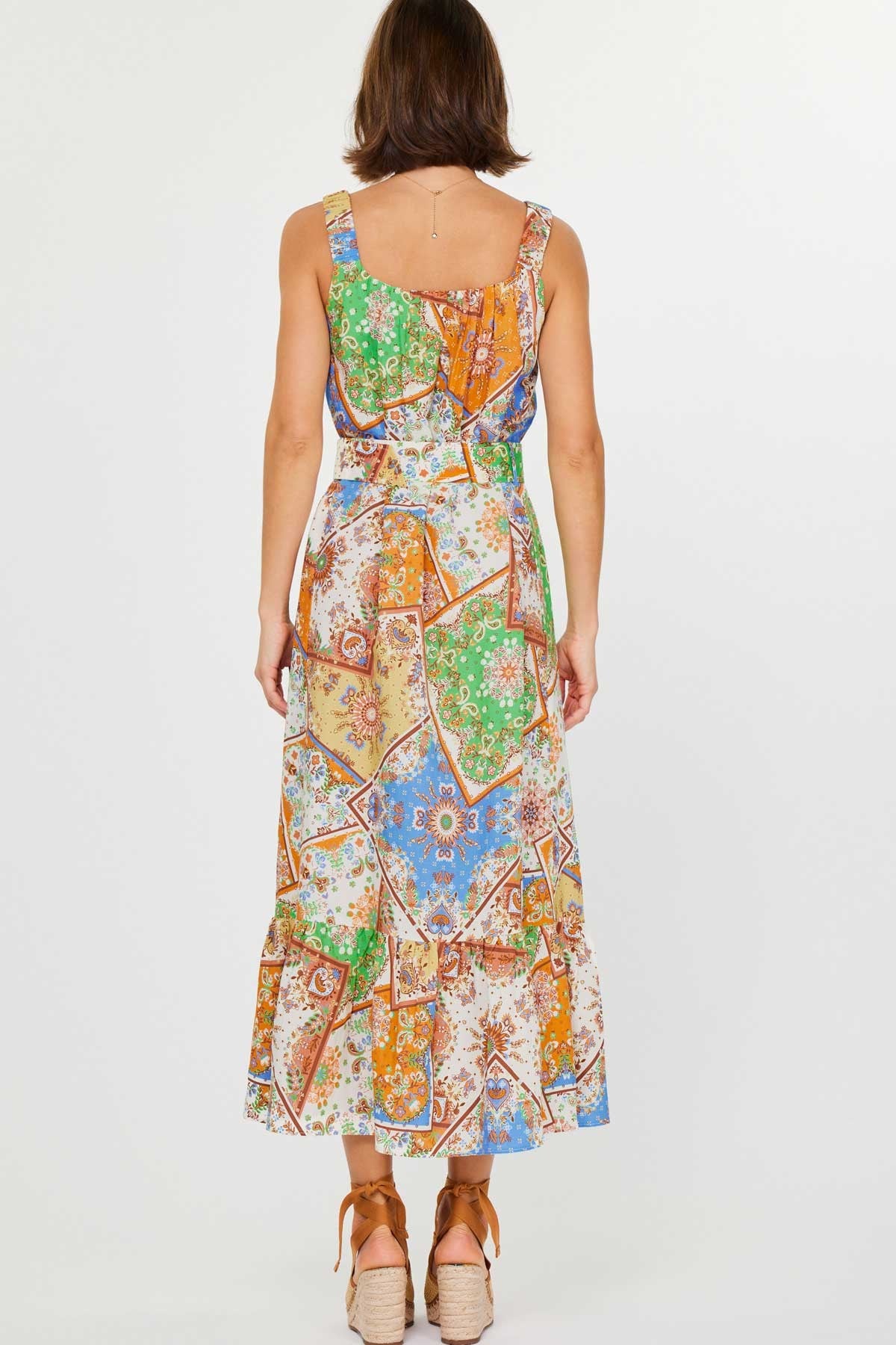Graysen Square Neck Long Dress With Belt and Elasticized Shoulder Strap