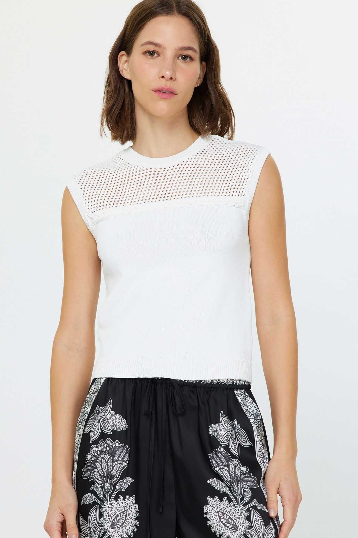 Meghan Mesh Detail Sweater Tank Top