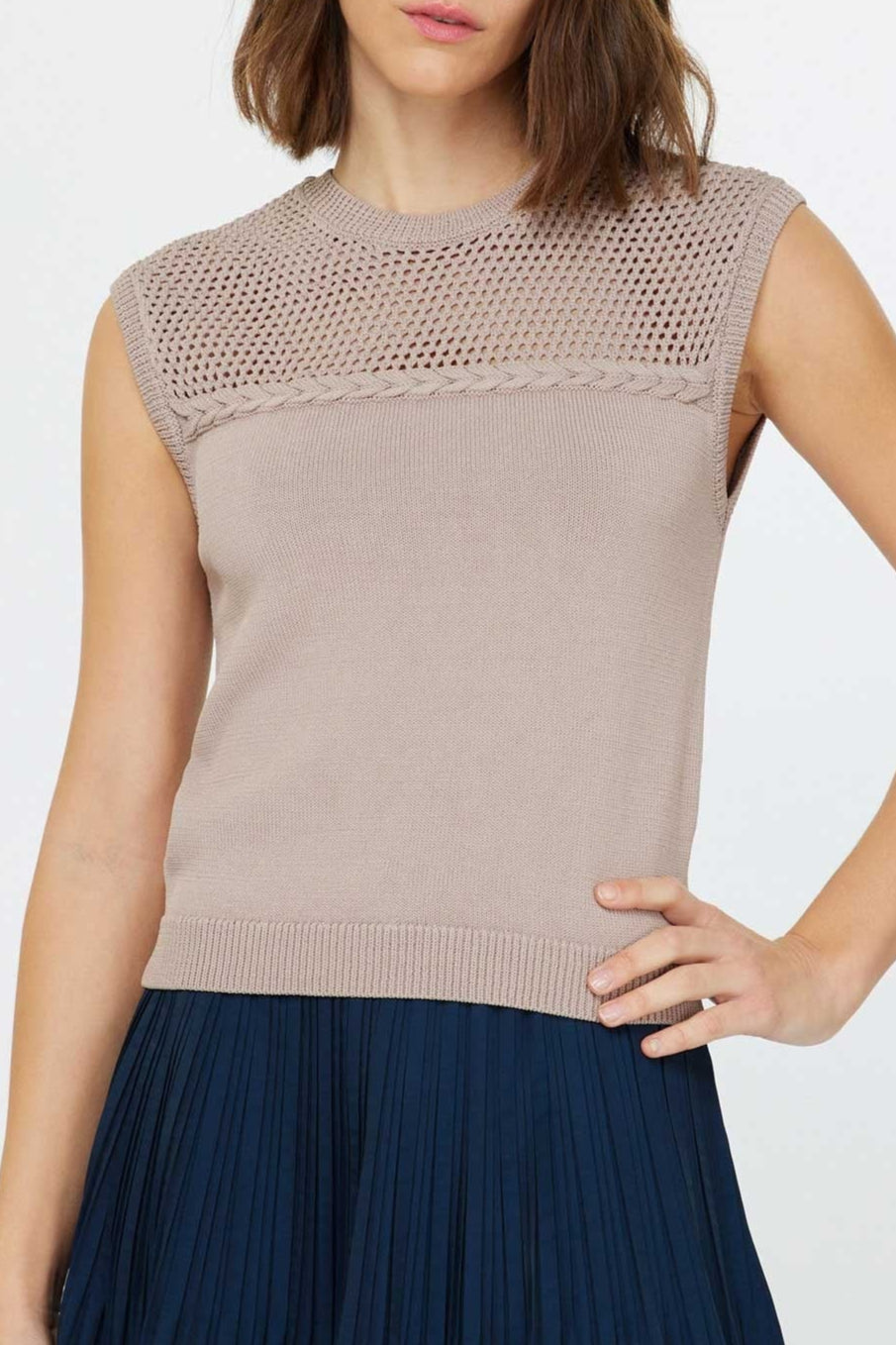 Meghan Mesh Detail Sweater Tank Top