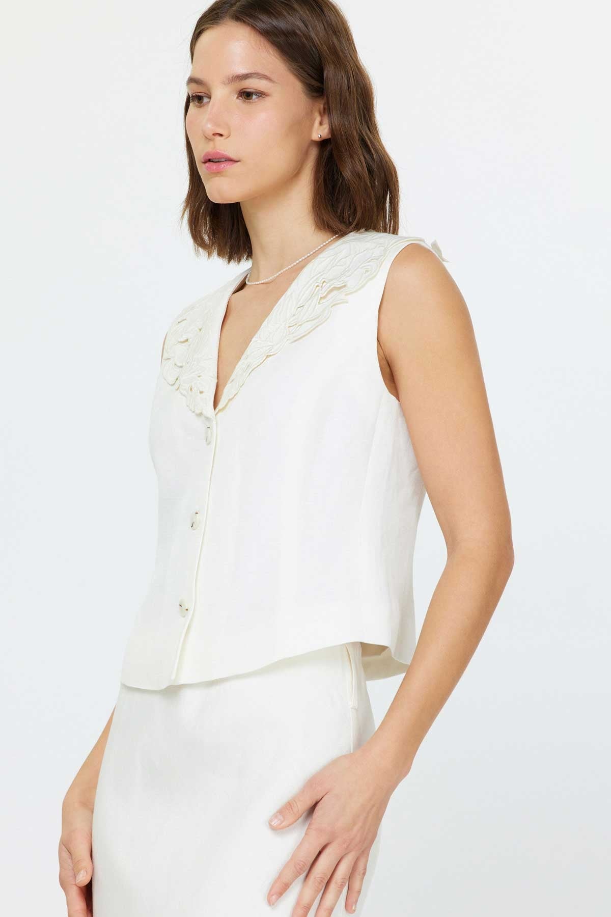 Barton Embroidered Button Down Vest