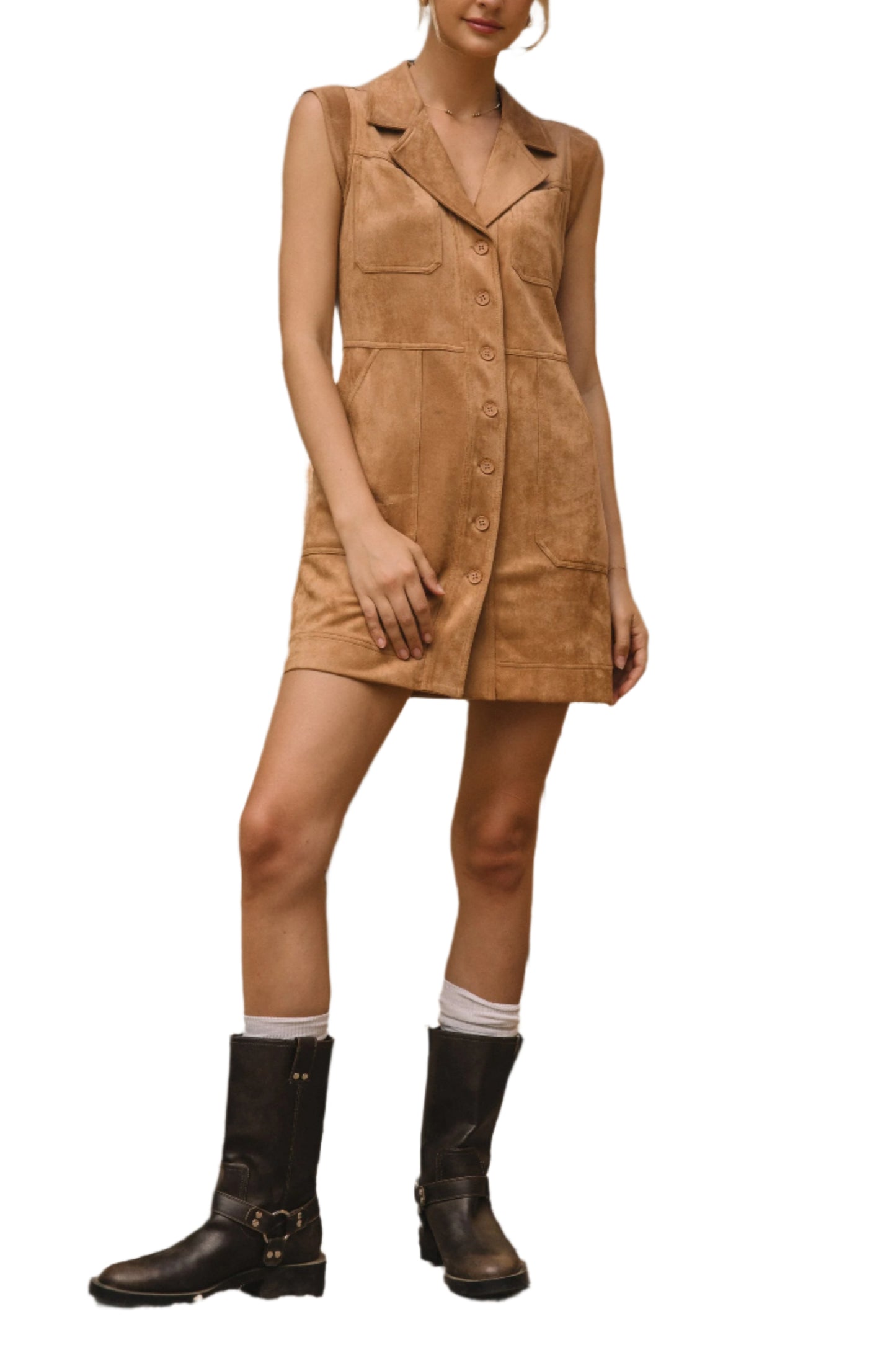 Skye Suede Button Mini Dress
