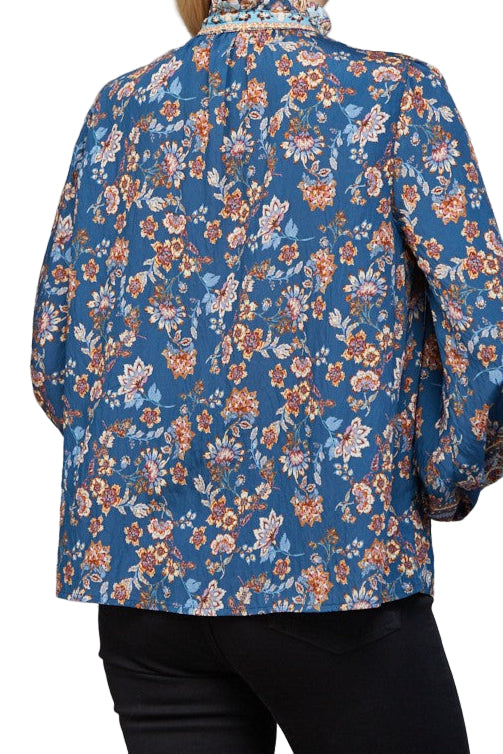 Fallon Border Print Ruffled Top
