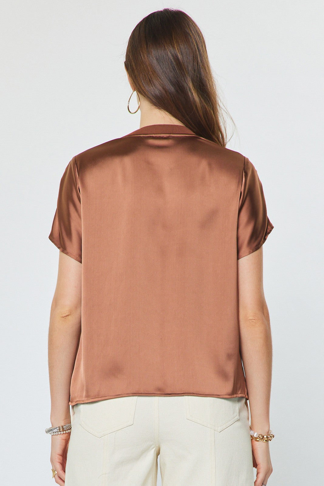 Blair Satin Detailed Top In Mocha Mousse