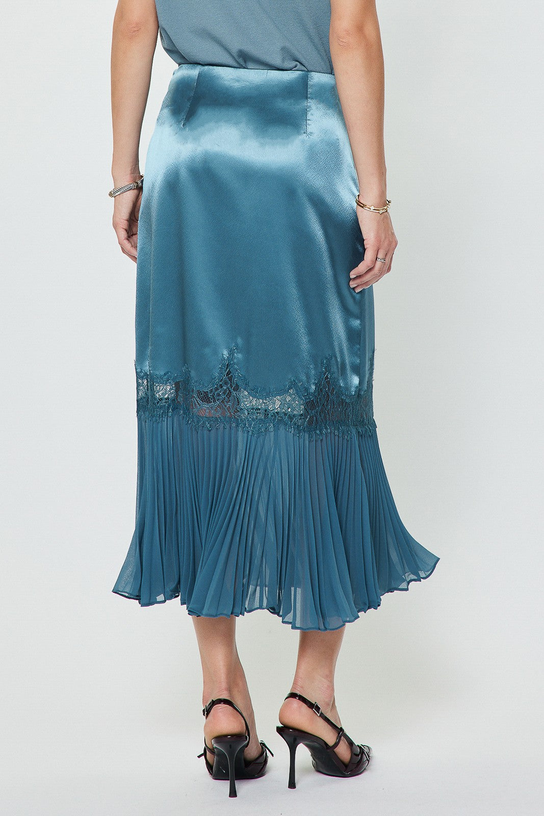 Harkins Lace Satin Midi Skirt In Blue