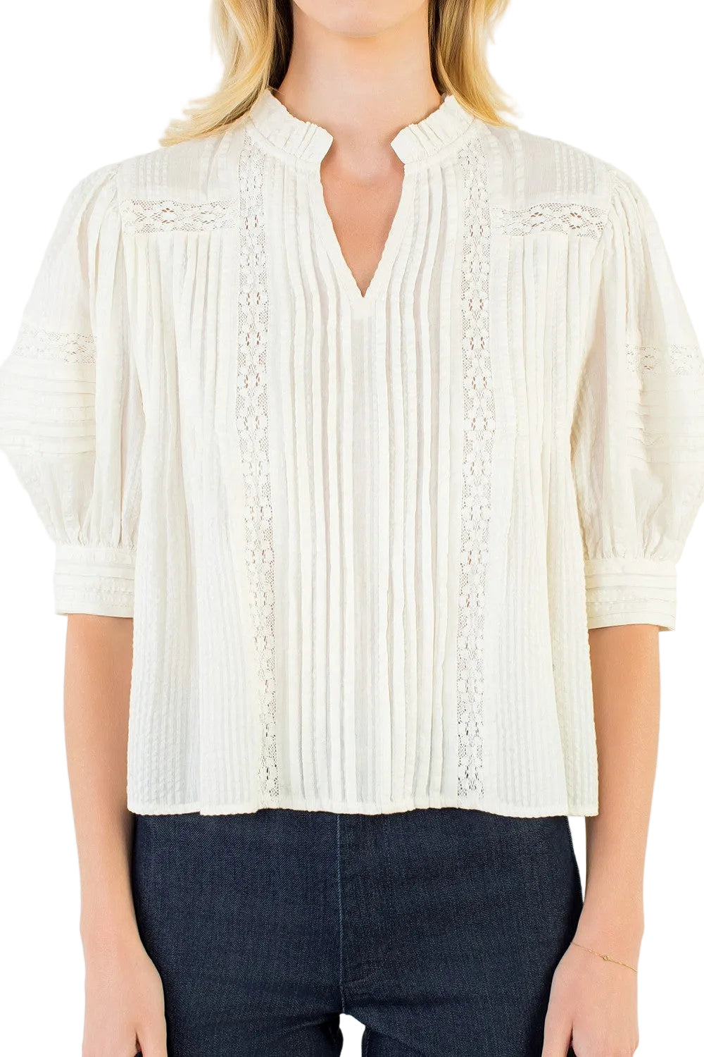 Eliza Puff Sleeve Peasant Top in Cream