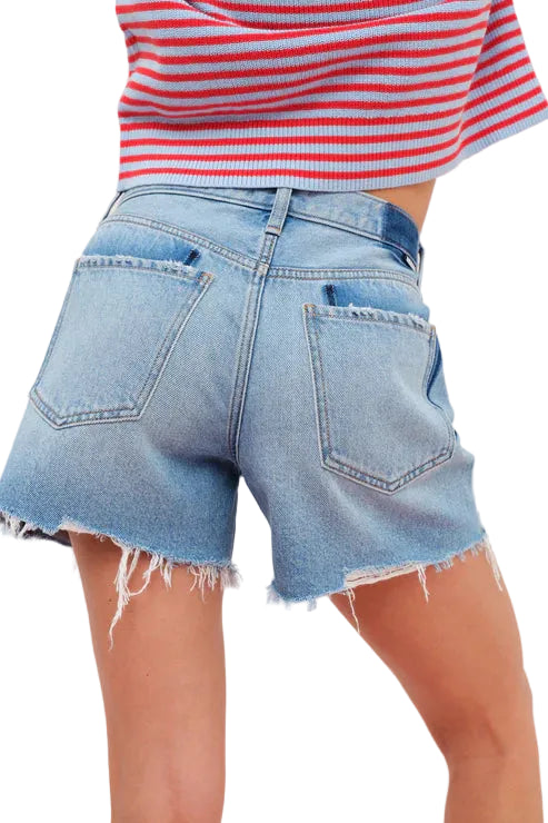 Daze Crossroads Mid Rise Denim Shorts in Pulse