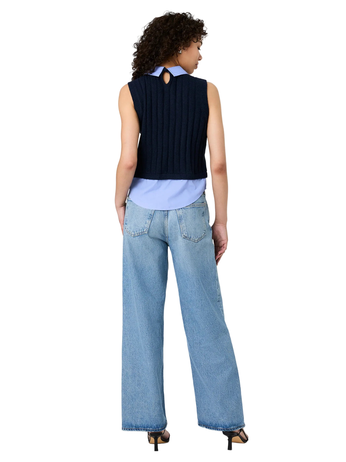 French Connection Aleyna Knit Poplin Collared Vest