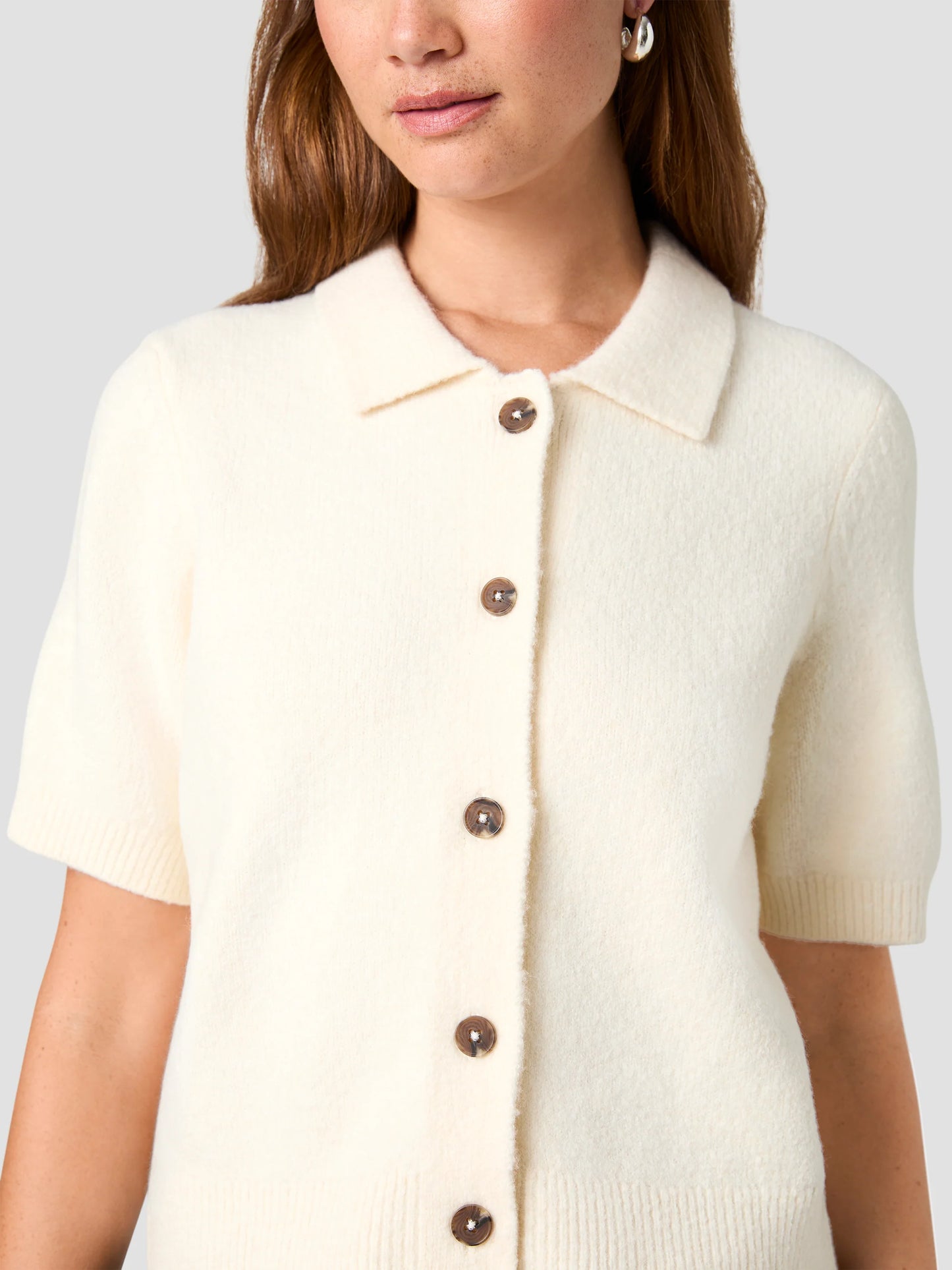 French Connection Suzie Knit Short Sleeve Collar Top
