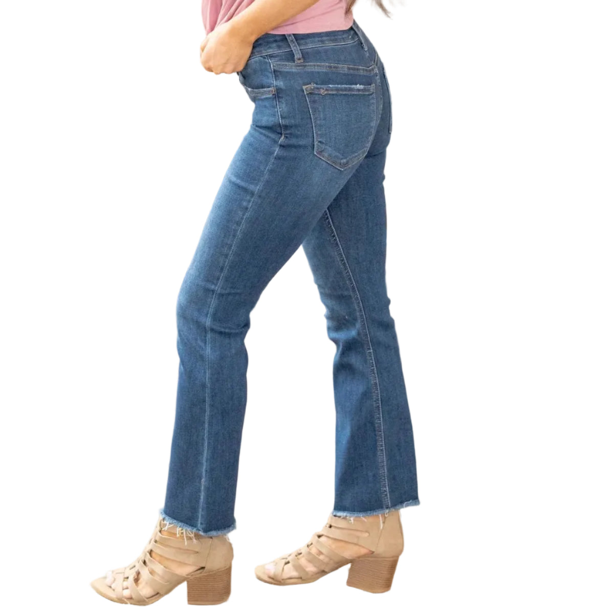 Vervet Mid Rise Raw Hem Kick Flare