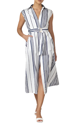 LUSANA Chloe Belted Poplin Maxi Dress