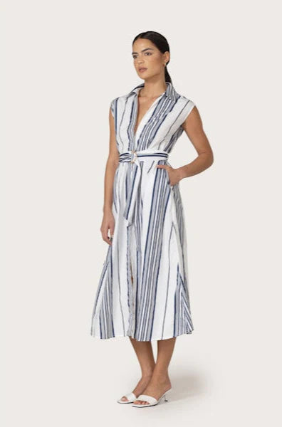 LUSANA Chloe Belted Poplin Maxi Dress