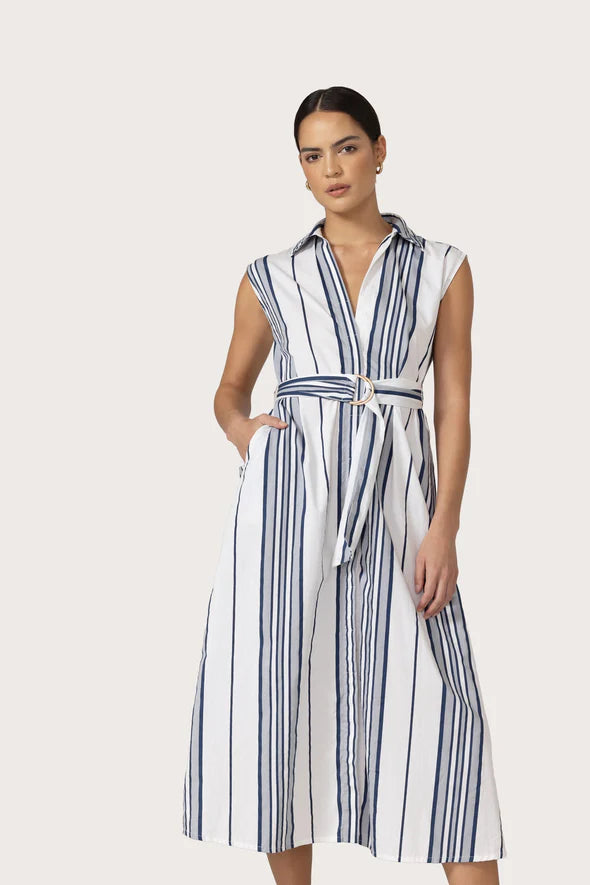 LUSANA Chloe Belted Poplin Maxi Dress