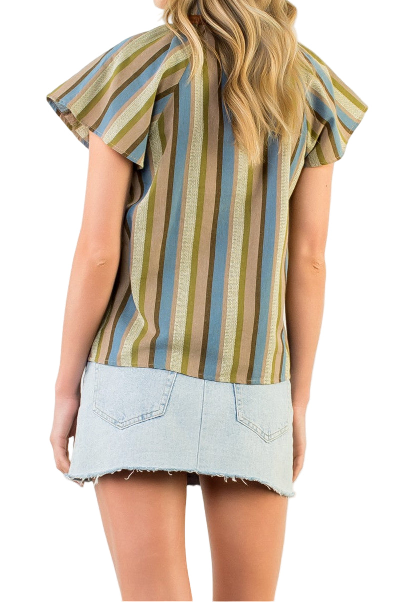 Ebbie Short Sleeve Striped V-Neck Top