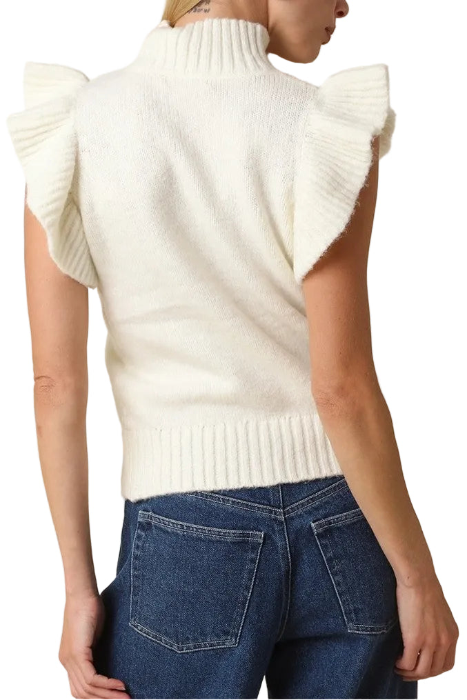 Elizabeth Ruffle Short Sleeve Sweater In Cream
