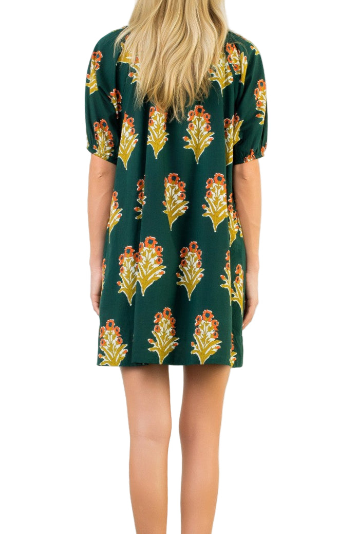 Isabella Floral Print V-Neck Striped Detail Mini Dress