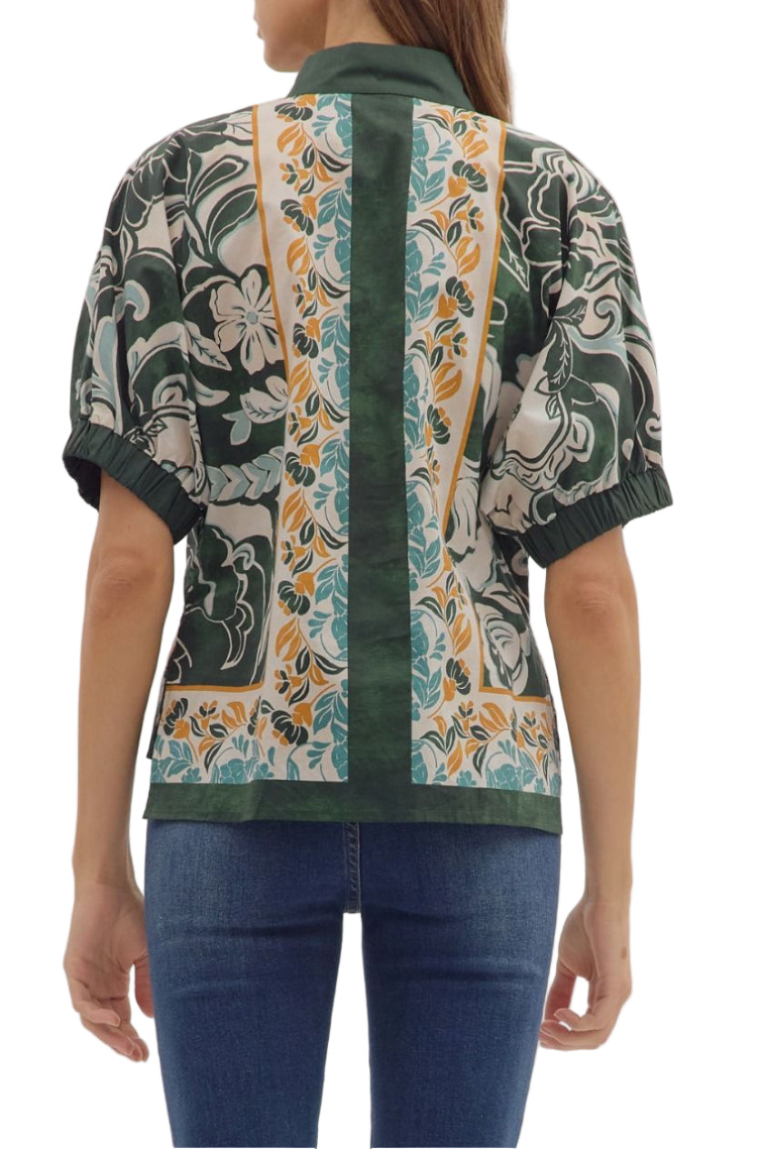 Maris Floral Top In Hunter Green