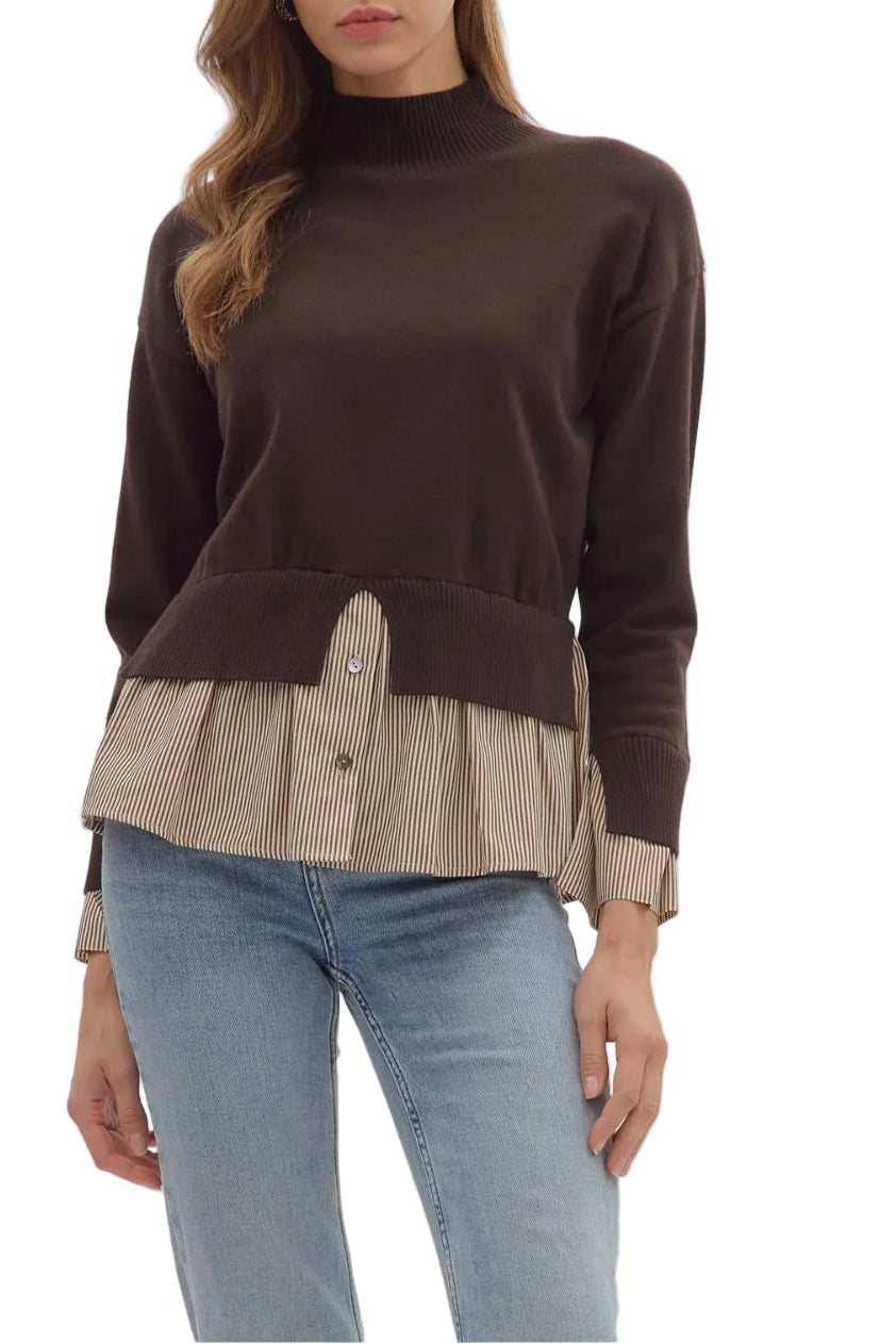 Fowler Mock Neck Sweater In Brown