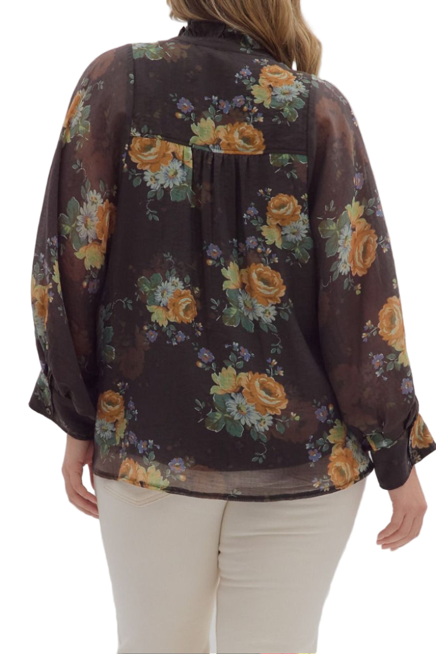 Avery Floral Top In Chocolate