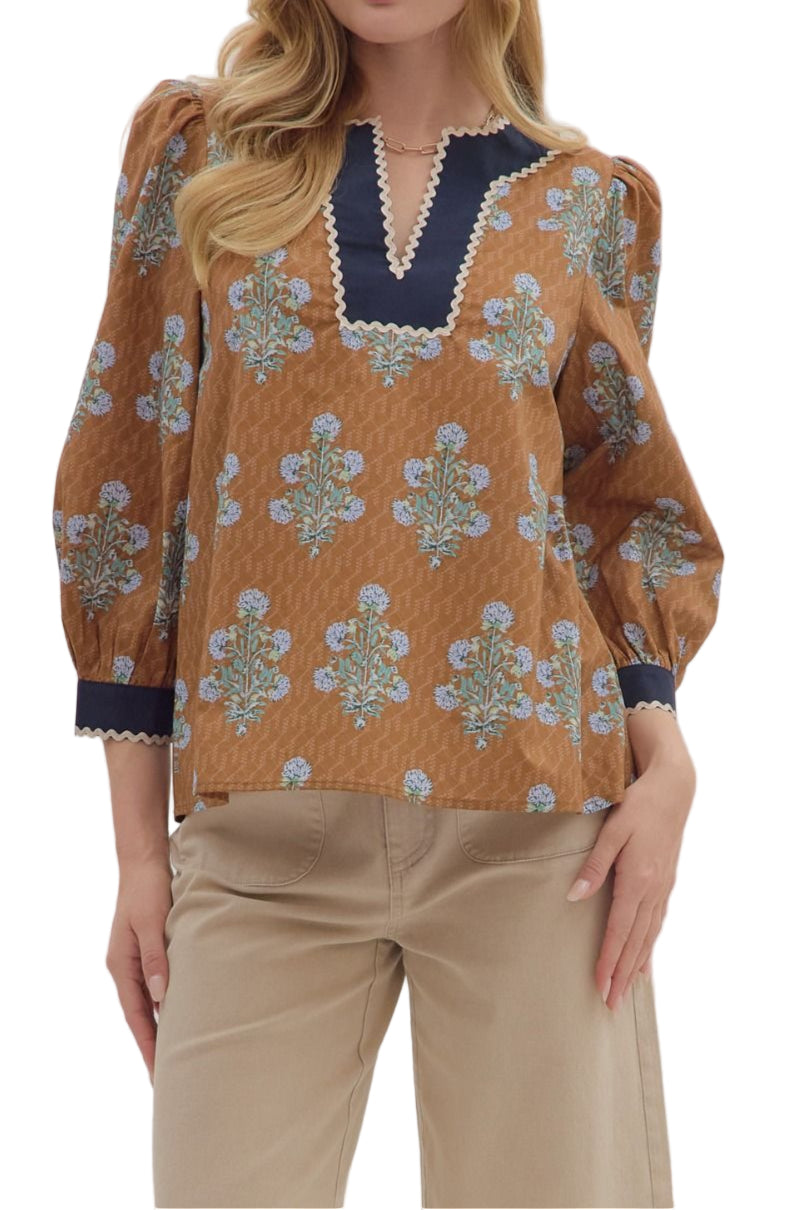 Rainey Puff Sleeve with Scallop Detailing Top