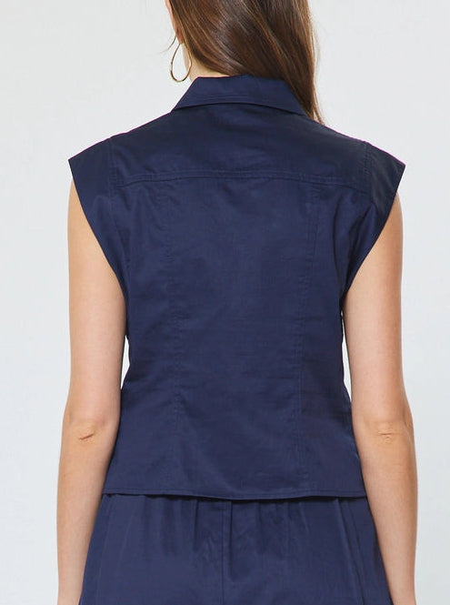 Stacy Button Cap Sleeve Crop Top