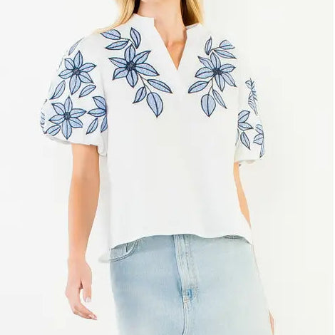 May Puff Sleeve Embroidered Top