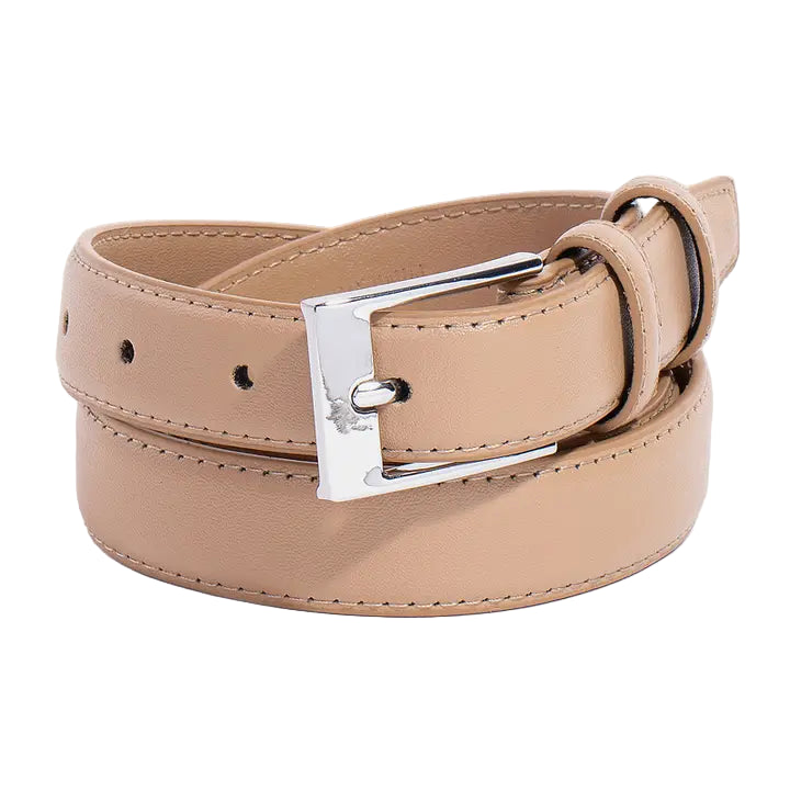 Stitched Border Rectangle Buckle Leather Belt