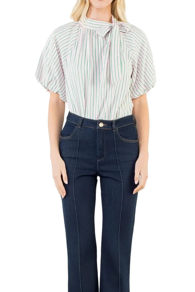 Ryan Puff Sleeve Vertical Stripe Top