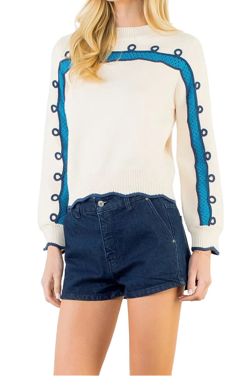 Romy Wavy Knitted Sweater in Cream