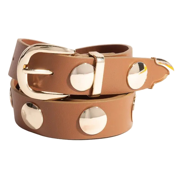 Metallic Disc Studded Vegan Leather Belt