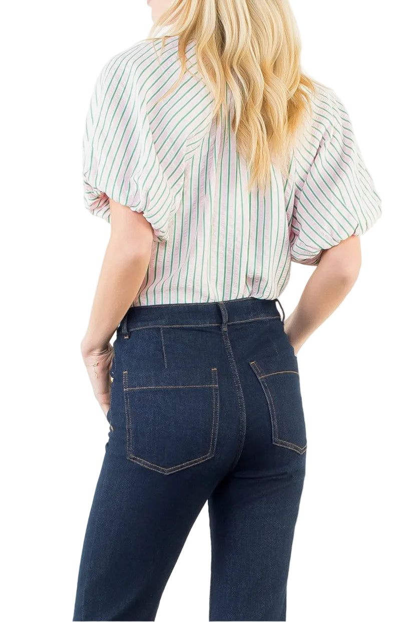 Ryan Puff Sleeve Vertical Stripe Top