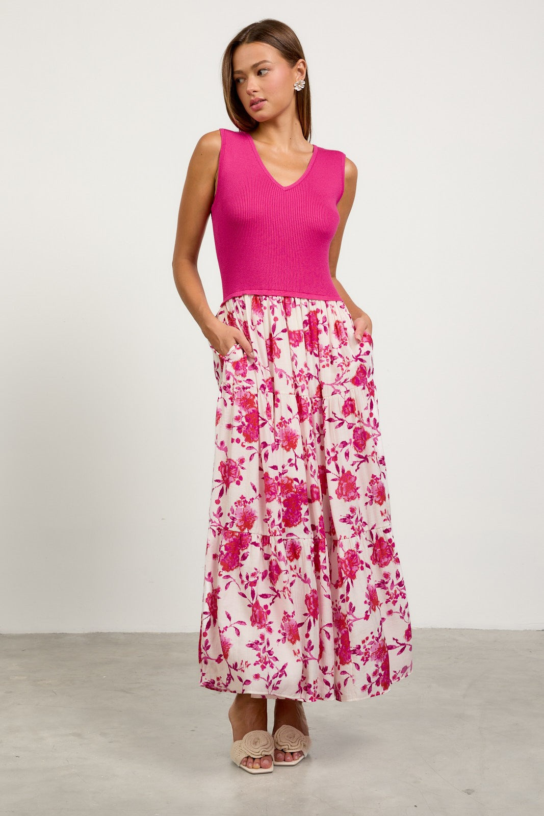 Mara Floral Mixed Media Maxi Dress