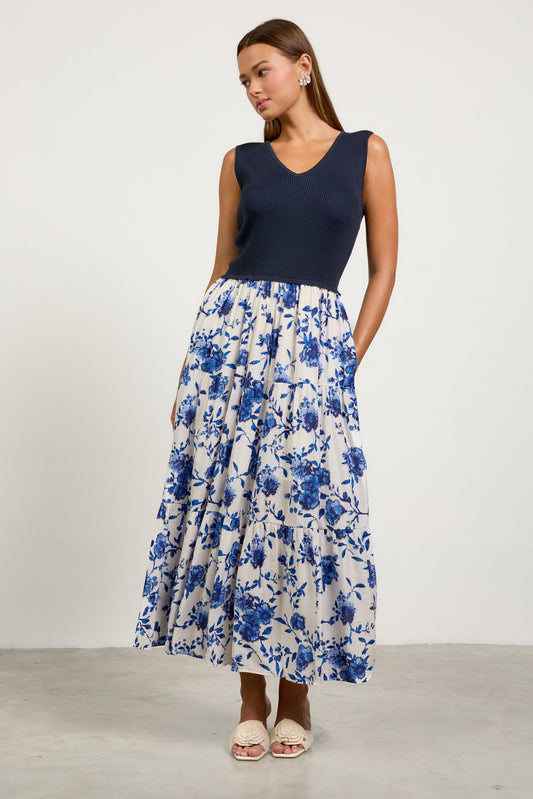 Mara Floral Mixed Media Maxi Dress