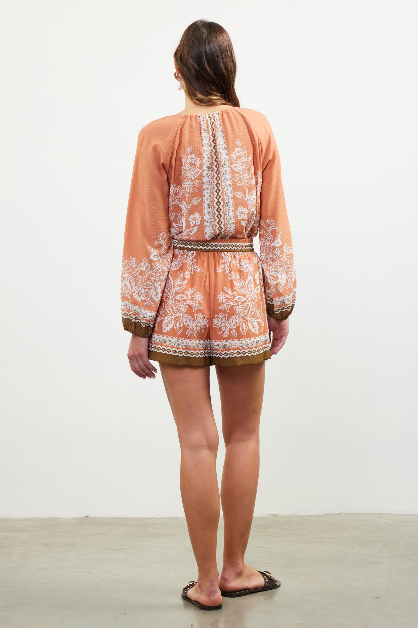 Ashley Printed Long Sleeve Top & Shorts Set