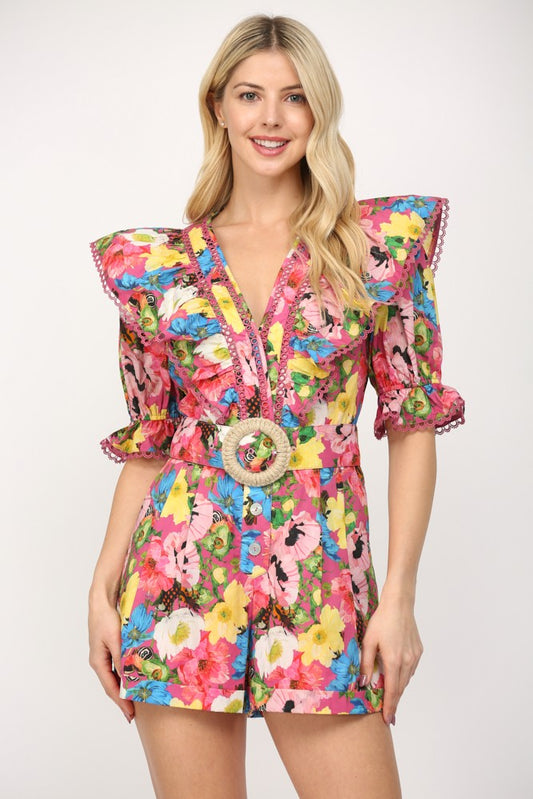Beth Belted V-Neck Romper