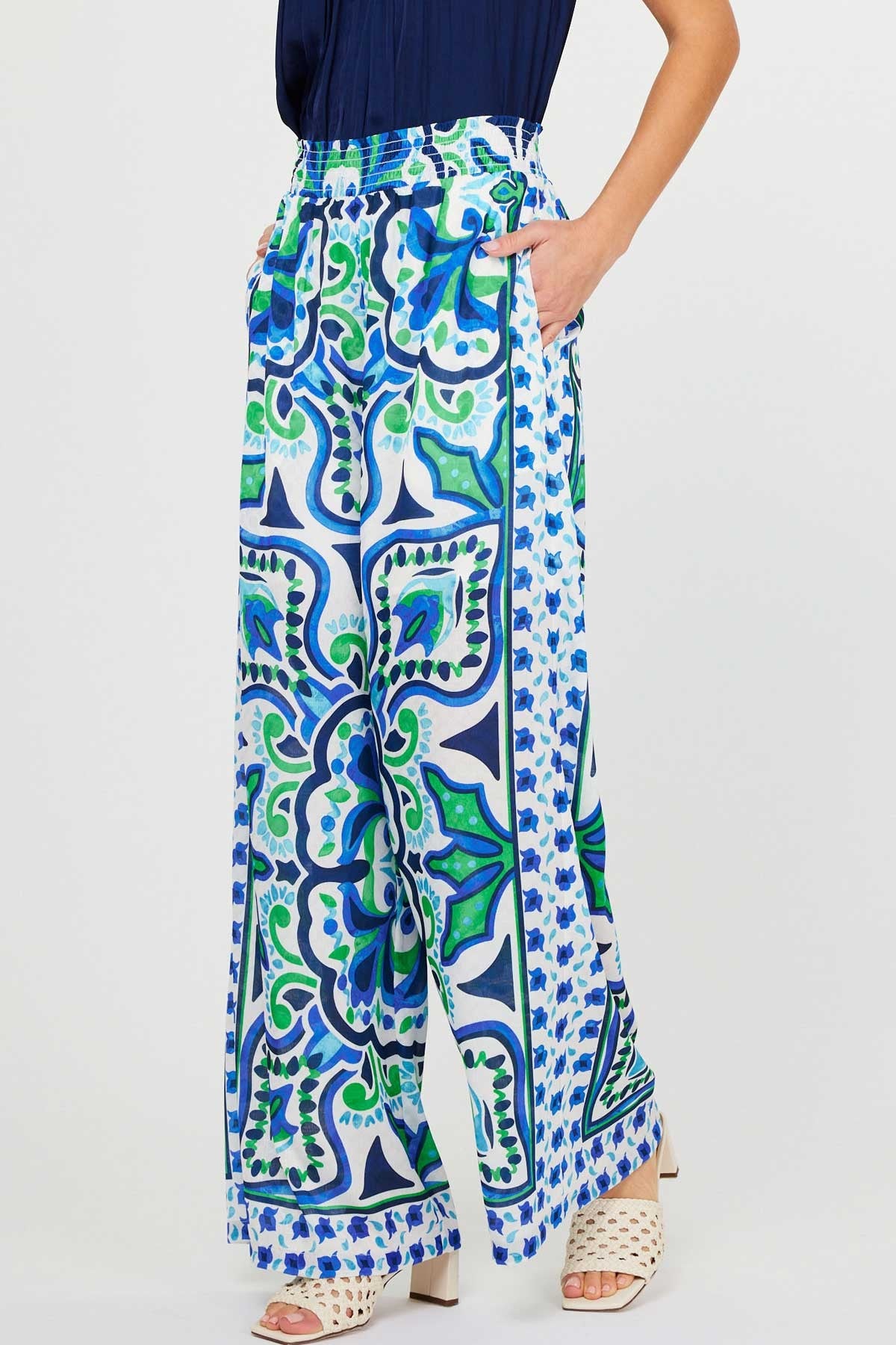 Martha Long Wide Pants With Smocked Waist