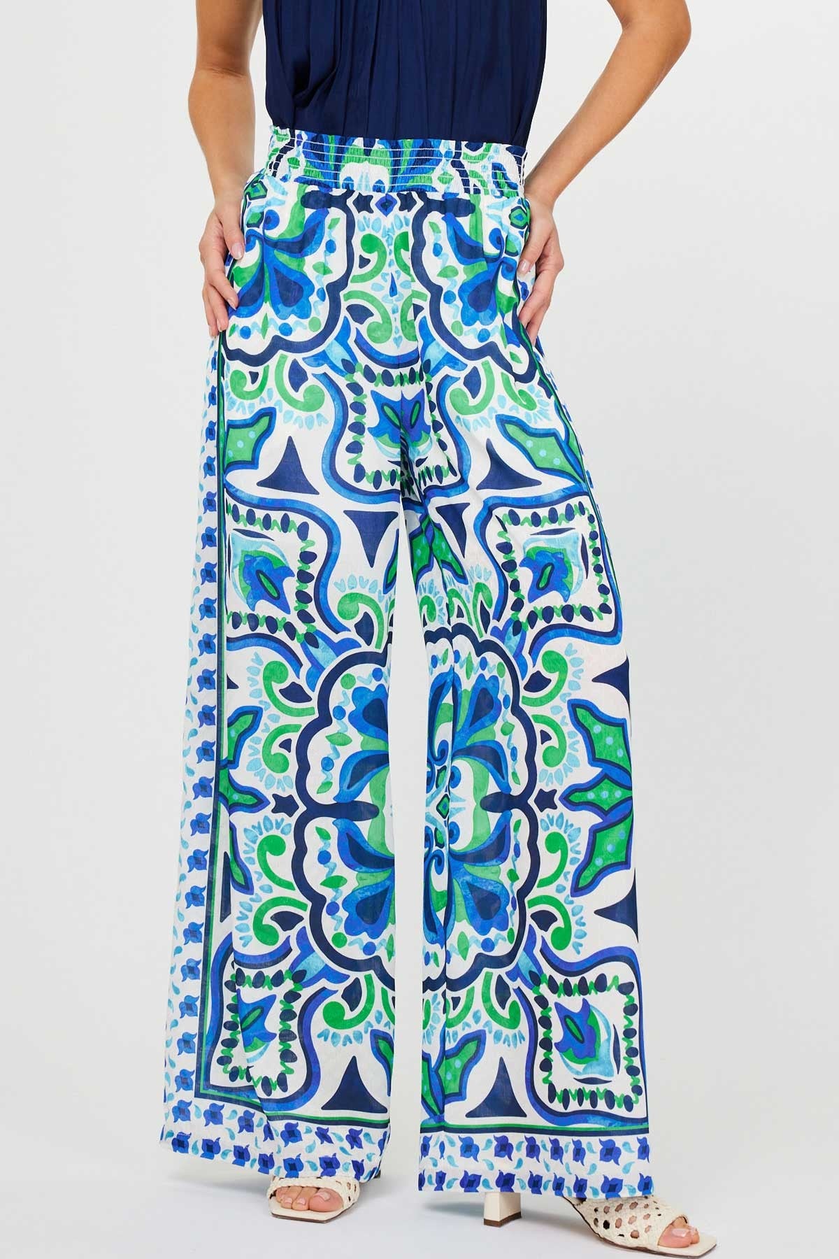 Martha Long Wide Pants With Smocked Waist
