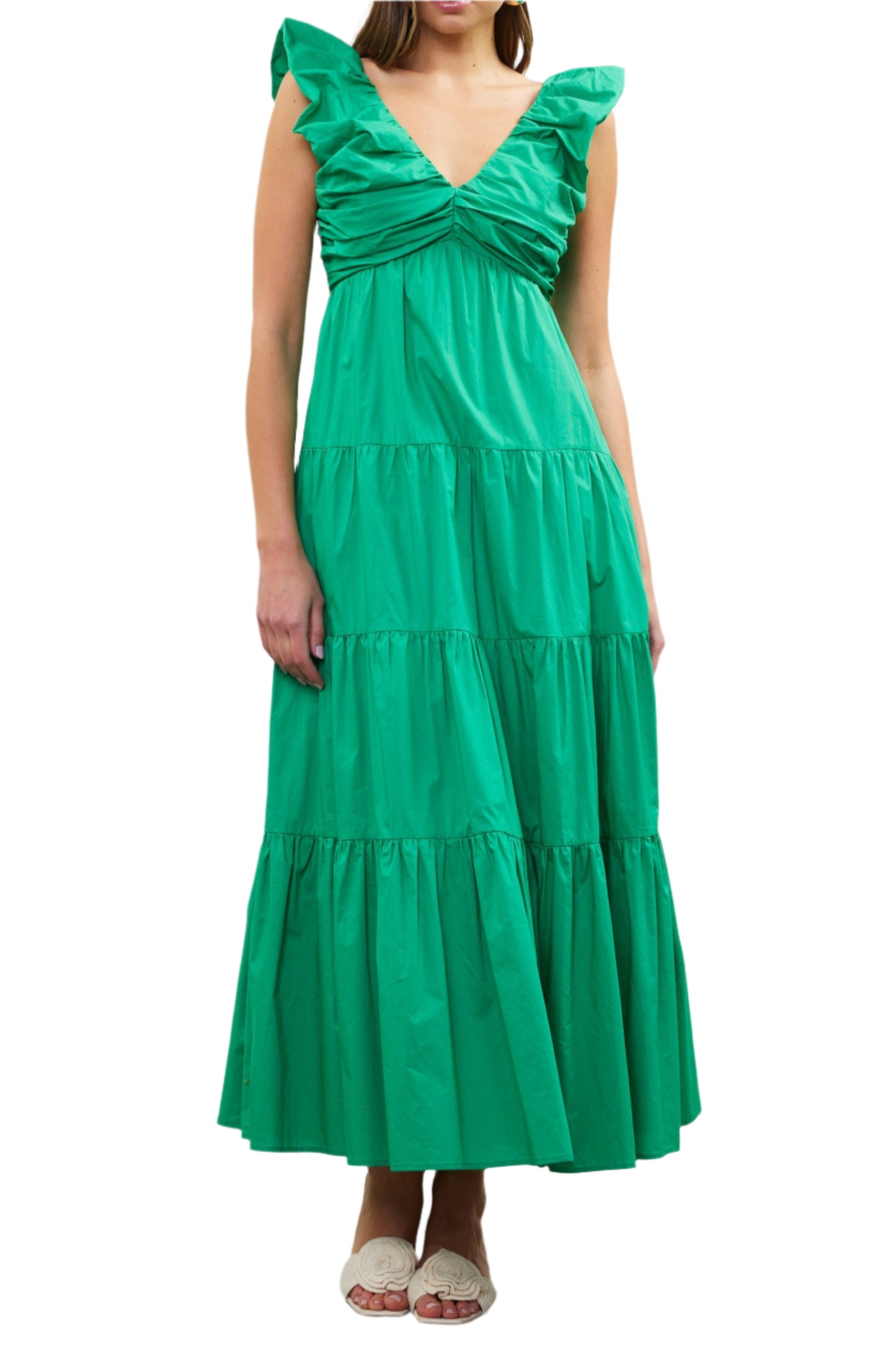 Kellye V-Neck Poplin Maxi Dress