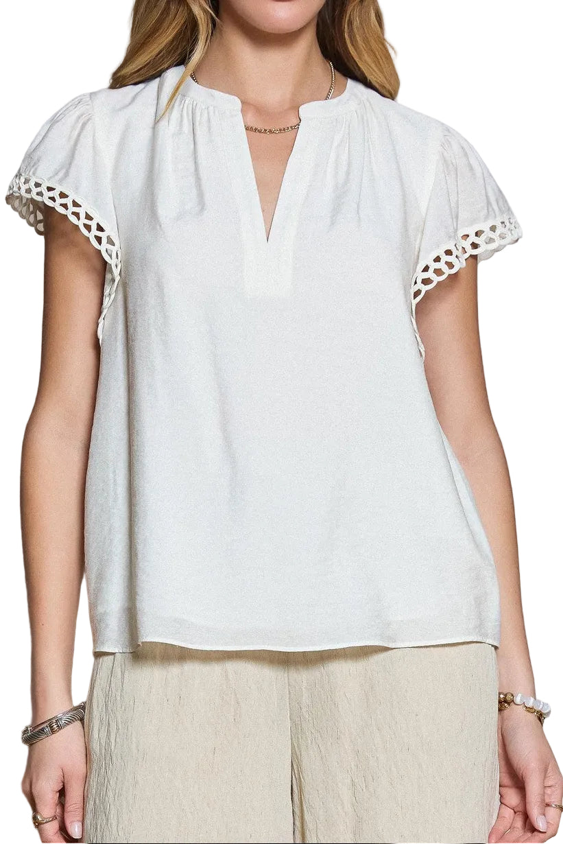 Madolyn Crochet Detail Short Sleeve Top