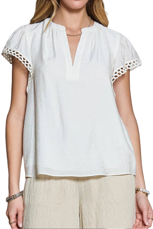 Madolyn Crochet Detail Short Sleeve Top