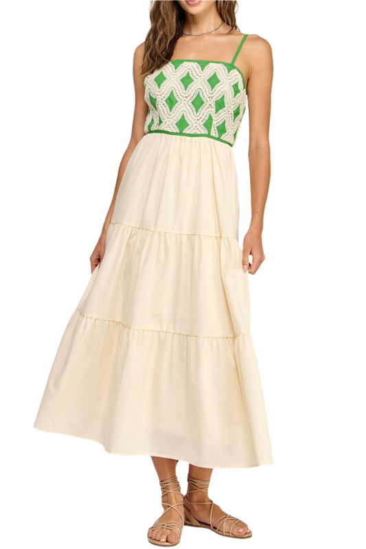 Caitlyn Contrast Crochet Midi Dress