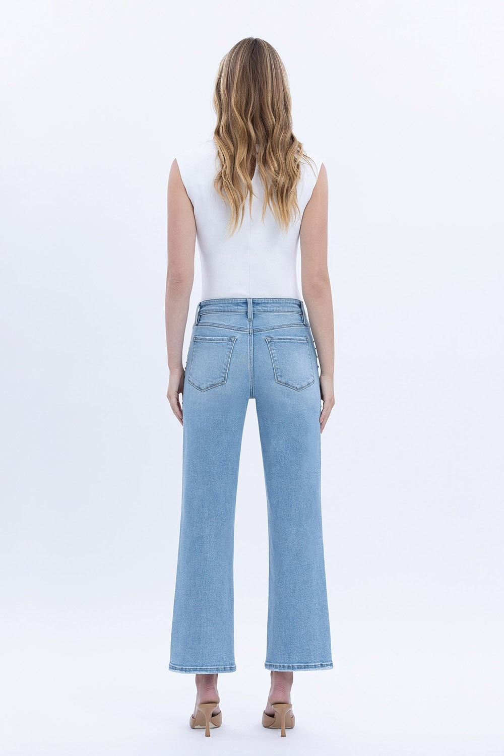Vervet High Rise Ankle Studded Slim Wide Jeans
