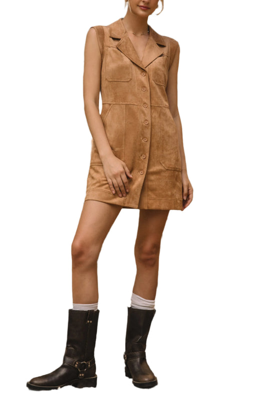 Skye Suede Button Mini Dress