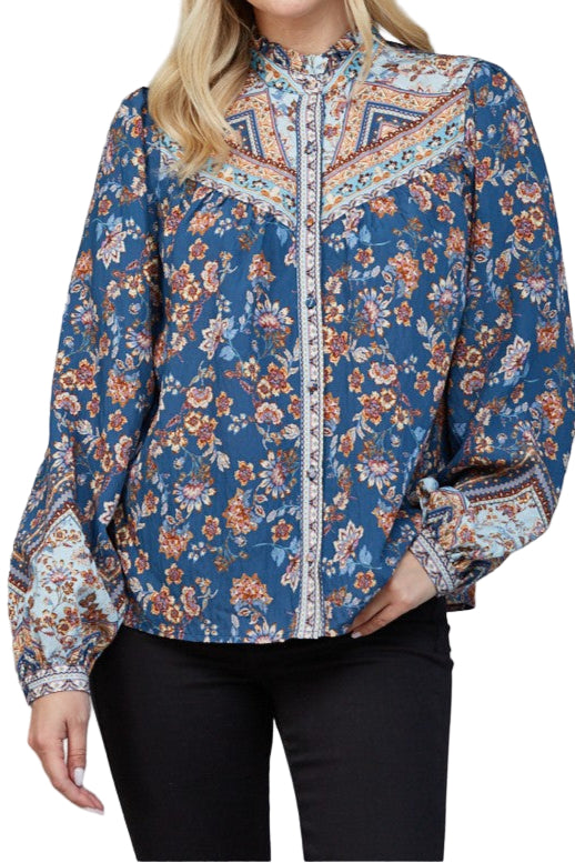 Fallon Border Print Ruffled Top