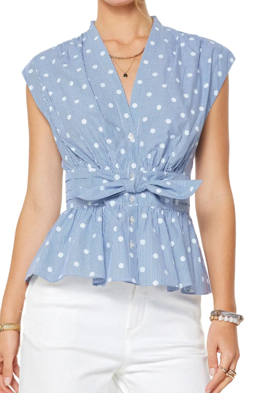 Marley Striped Polka Dot Peplum Top