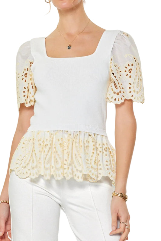 Jessie Embroidered Woven Sweater Top