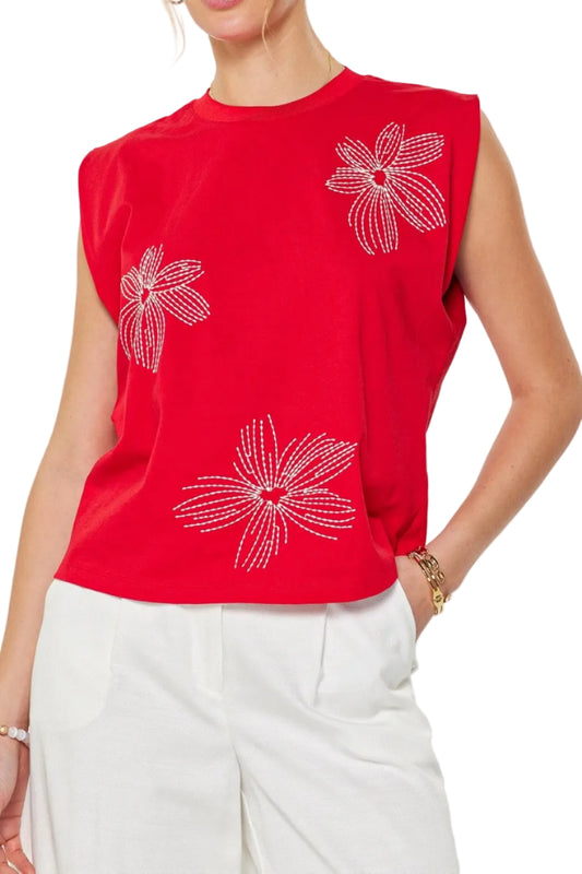 Penny Embroidered Cotton Sleeveless Top