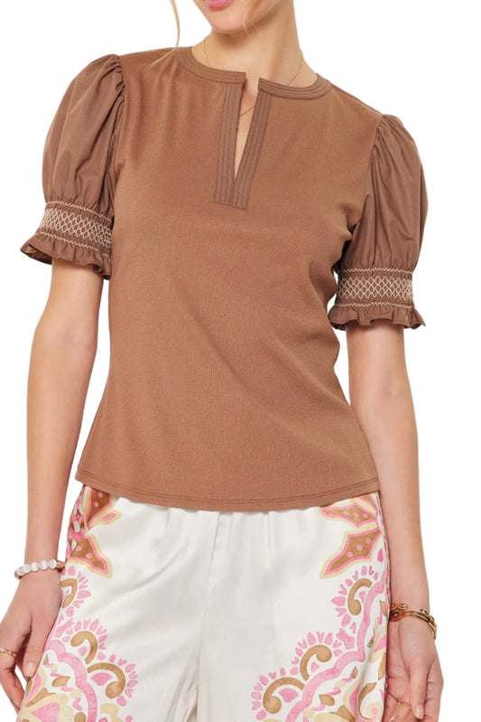 Taylor Puff Sleeves Ribbed Knit Top